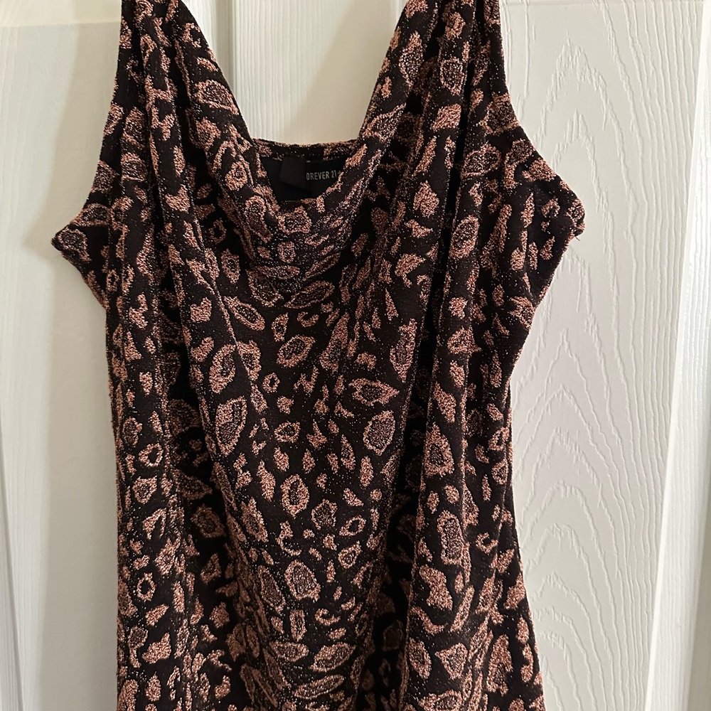 Forever 21 Brown and Black Sparkly cheetah 🐆 Animal Print Stretchy Mini Dress 1X - Picture 3 of 4